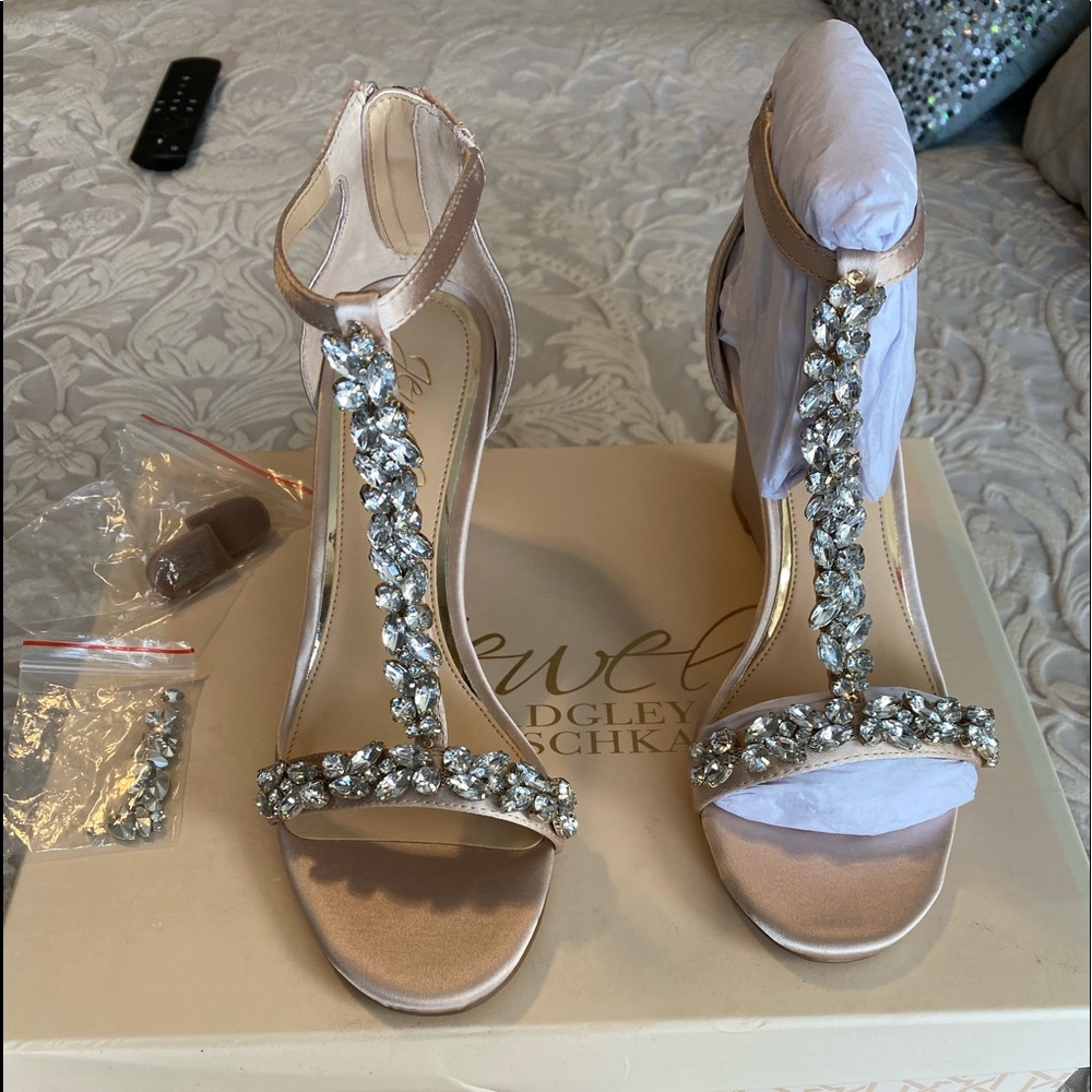 Jewel Badgley Mischka bridal blush wedges